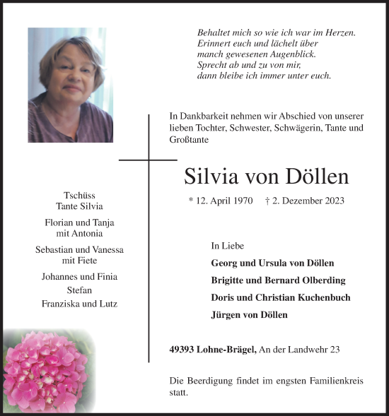 Anzeige von Silvia von Döllen von OM-Medien
