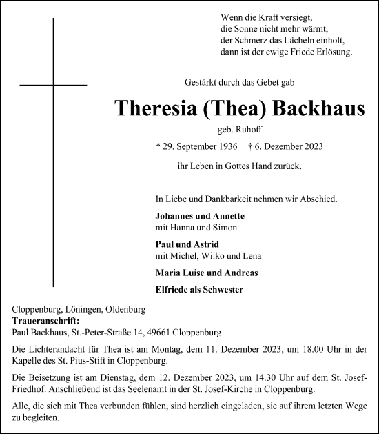 Anzeige von Theresia Backhaus von OM-Medien