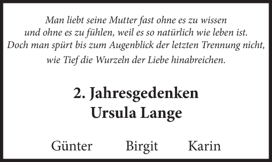 Anzeige von Ursula Lange von OM-Medien