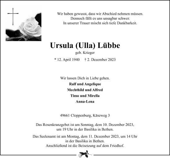 Anzeige von Ursula Lübbe von OM-Medien