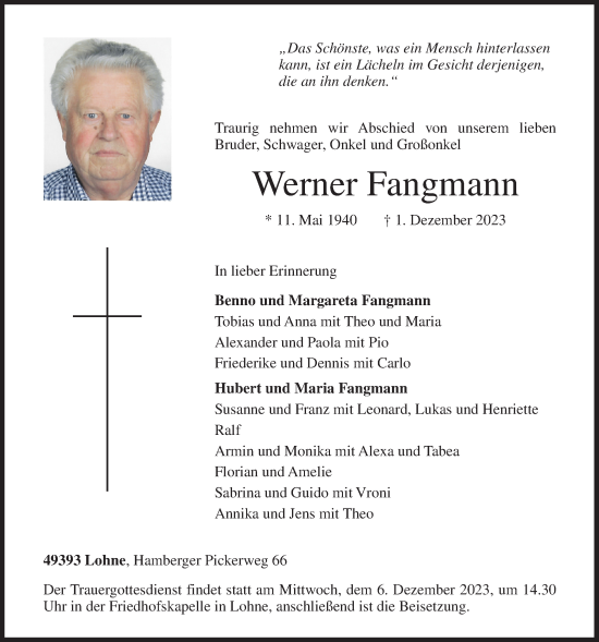 Anzeige von Werner Fangmann von OM-Medien