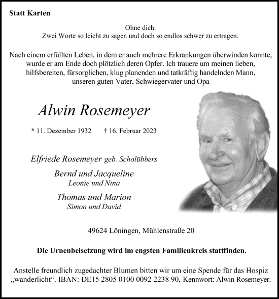 Anzeige von Alwin Rosemeyer von OM-Medien