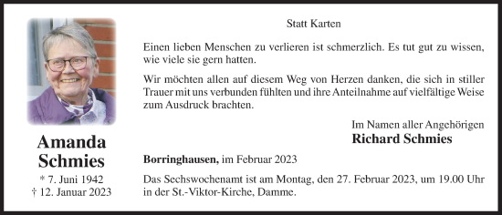 Anzeige von Amanda Schmies von OM-Medien