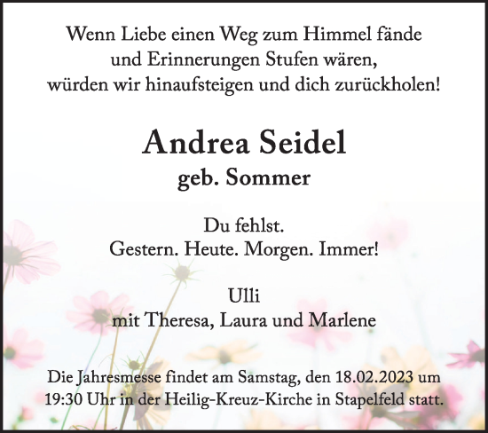 Anzeige von Andrea Seidel von OM-Medien