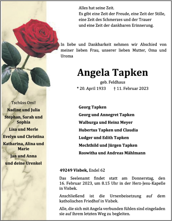 Anzeige von Angela Tapken von OM-Medien