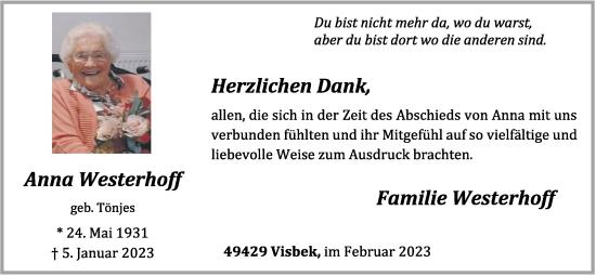 Anzeige von Anna Westerhoff von OM-Medien