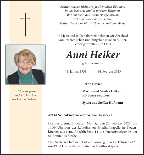 Anzeige von Anni Heiker von OM-Medien