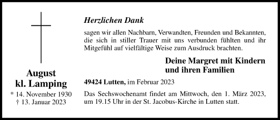 Anzeige von August kl. Lamping von OM-Medien