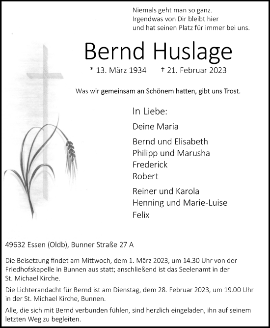 Anzeige von Bernd Huslage von OM-Medien