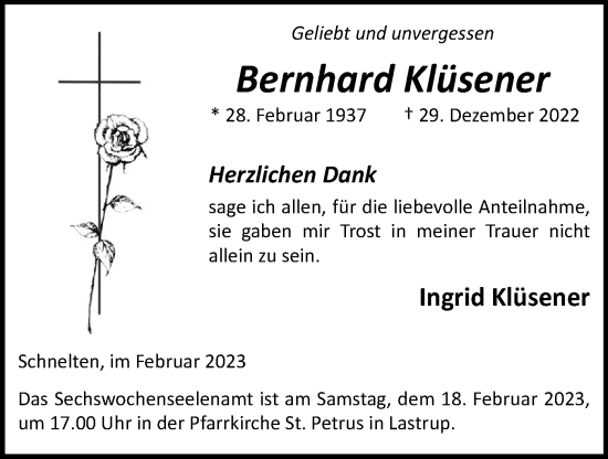 Anzeige von Bernhard Klüsener von OM-Medien