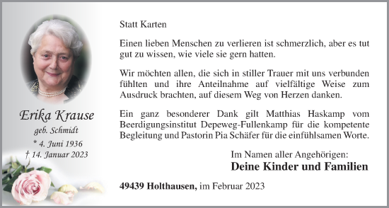 Anzeige von Erika Krause von OM-Medien