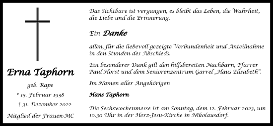Anzeige von Erna Taphorn von OM-Medien