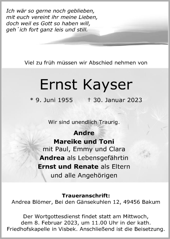 Anzeige von Ernst Kayser von OM-Medien