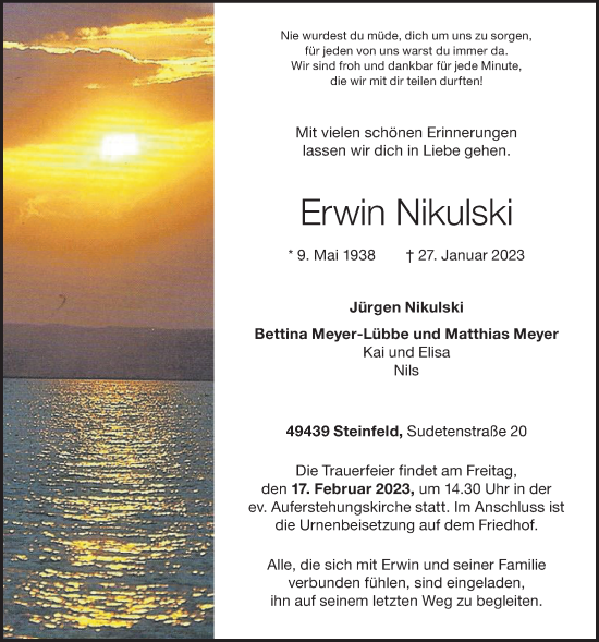 Anzeige von Erwin Nikulski von OM-Medien