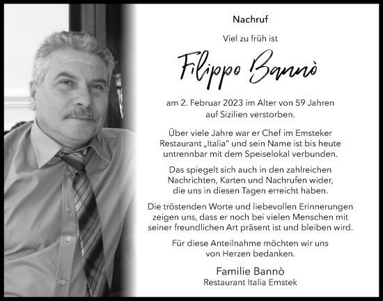 Anzeige von Filippo Bannò von OM-Medien