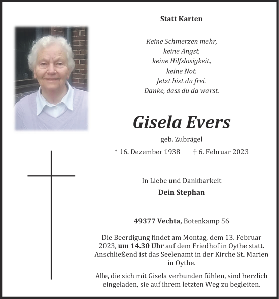 Anzeige von Gisela Evers von OM-Medien