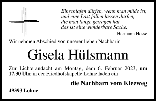 Anzeige von Gisela Hülsmann von OM-Medien