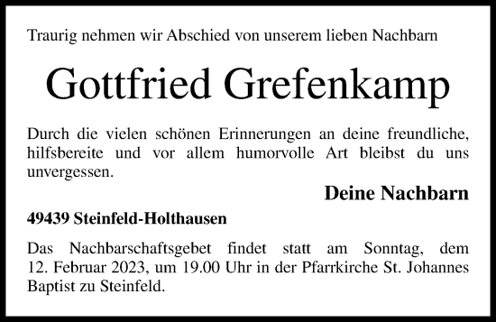 Anzeige von Gottfried Grefenkamp von OM-Medien