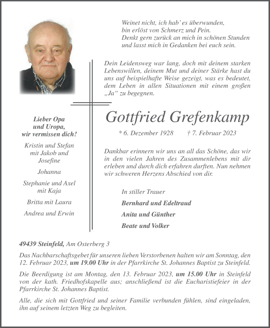 Anzeige von Gottfried Grefenkamp von OM-Medien