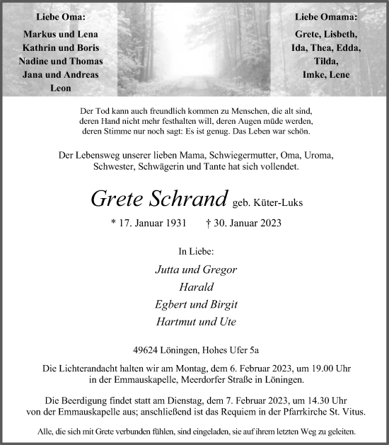 Anzeige von Grete Schrand von OM-Medien