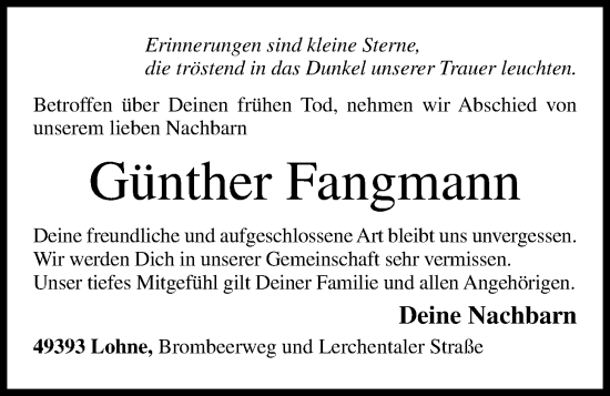 Anzeige von Günther Fangmann von OM-Medien