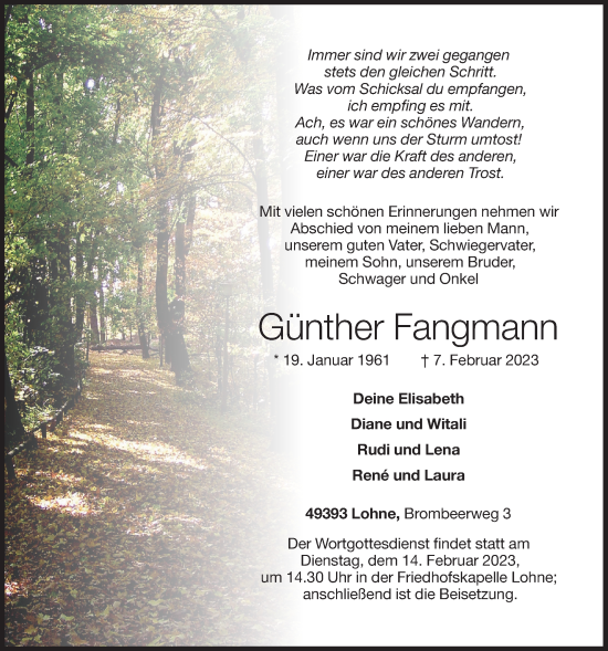 Anzeige von Günther Fangmann von OM-Medien
