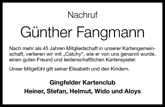 Anzeige von Günther Fangmann von OM-Medien