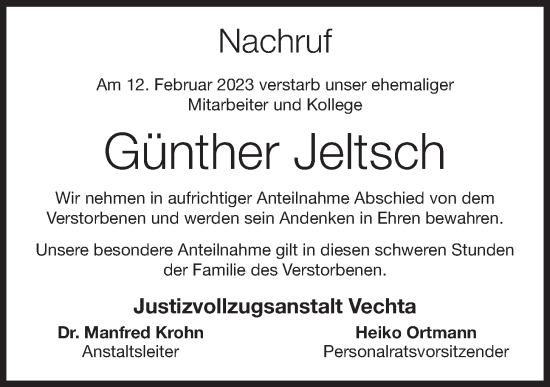 Anzeige von Günther Jeltsch von OM-Medien