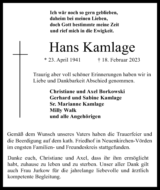 Anzeige von Hans Kamlage von OM-Medien