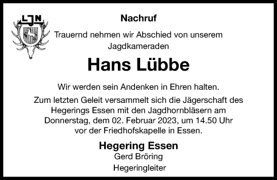 Anzeige von Hans Lübbe von OM-Medien