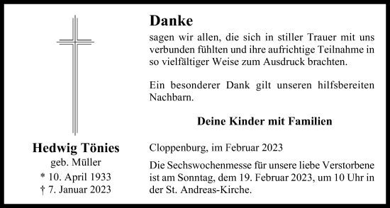 Anzeige von Hedwig Tönies von OM-Medien