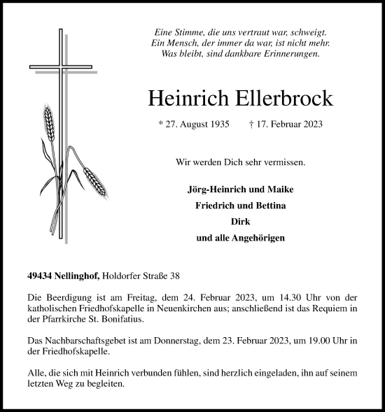 Anzeige von Heinrich Ellerbrock von OM-Medien