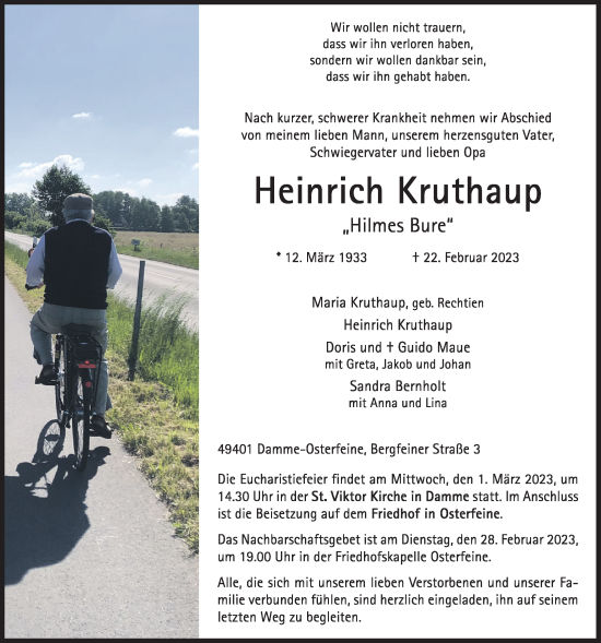 Anzeige von Heinrich Kruthaup von OM-Medien