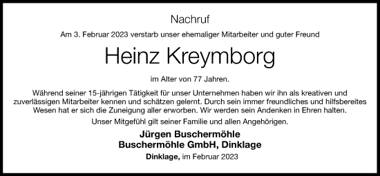 Anzeige von Heinz Kreymborg von OM-Medien