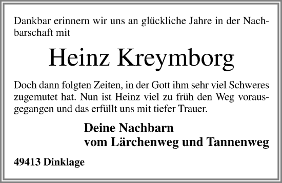 Anzeige von Heinz Kreymborg von OM-Medien