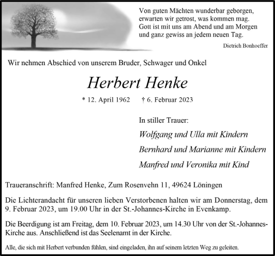 Anzeige von Herbert Henke von OM-Medien