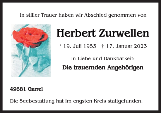 Anzeige von Herbert Zuwellen von OM-Medien