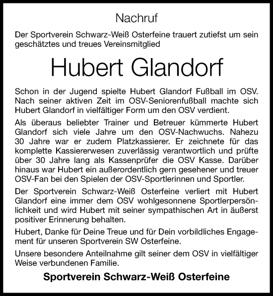 Anzeige von Hubert Glandorf von OM-Medien