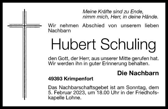 Anzeige von Hubert Schuling von OM-Medien