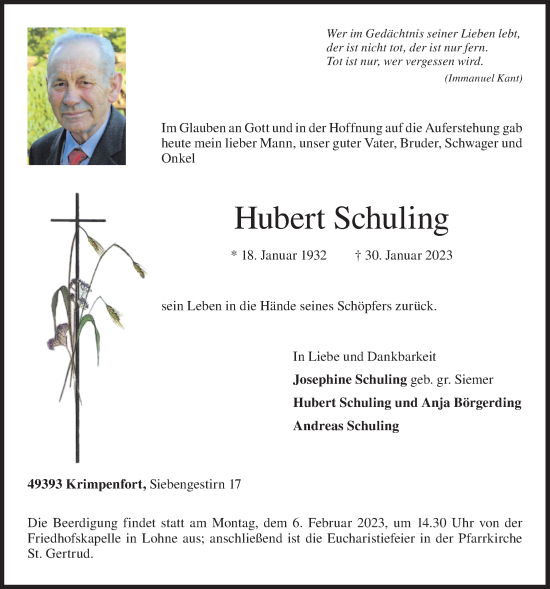 Anzeige von Hubert Schuling von OM-Medien