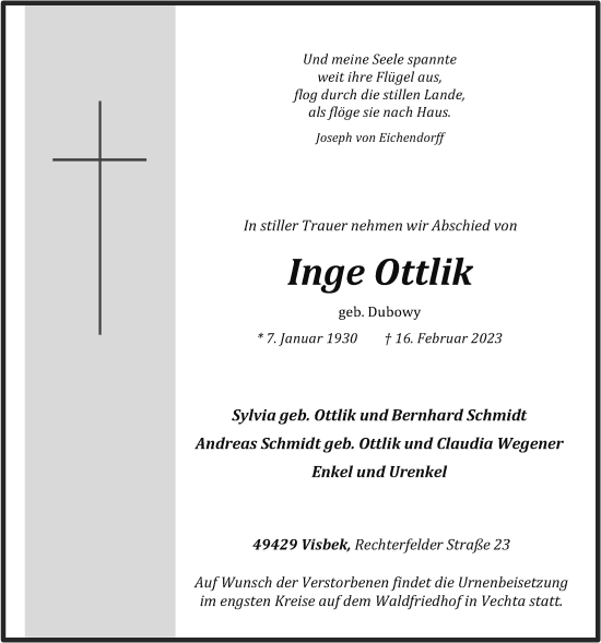 Anzeige von Inge Ottlik von OM-Medien