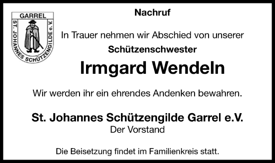 Anzeige von Irmgard Wendeln von OM-Medien