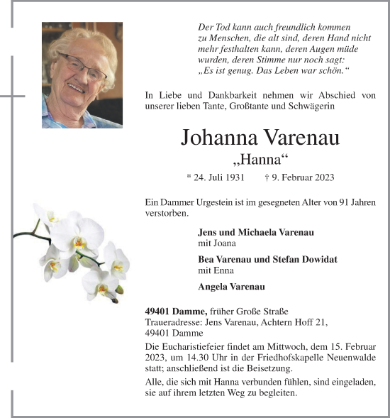 Anzeige von Johanna Varenau von OM-Medien