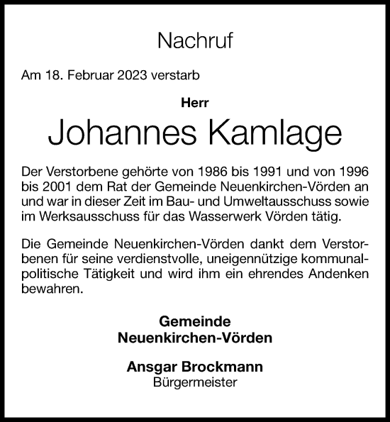 Anzeige von Johannes Kamlage von OM-Medien