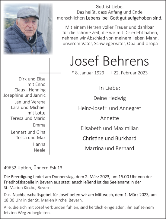 Anzeige von Josef Behrens von OM-Medien