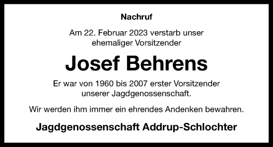 Anzeige von Josef Behrens von OM-Medien