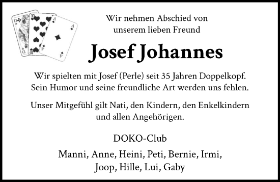 Anzeige von Josef Johannes von OM-Medien