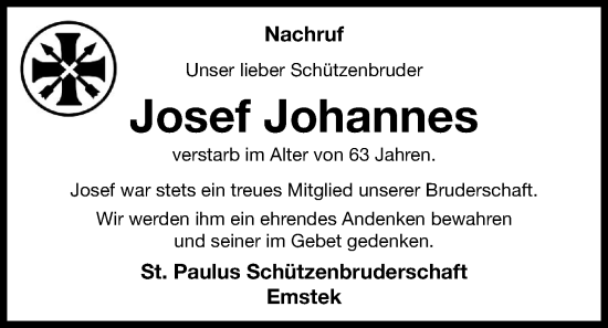 Anzeige von Josef Johannes von OM-Medien