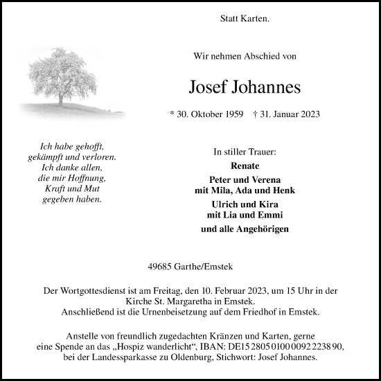 Anzeige von Josef Johannes von OM-Medien