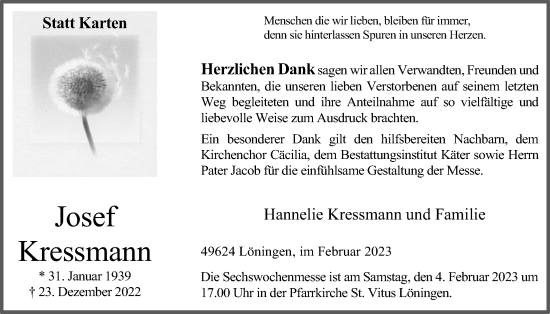 Anzeige von Josef Kressmann von OM-Medien